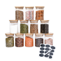 12-Piece Airtight Glass Spice Jar Set with Bamboo Lids – Kitchen Food Storage Containers