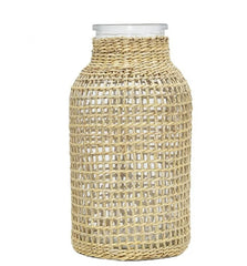 Glass Vase with Woven Straw Decor | Glass Flower vase with Rattan