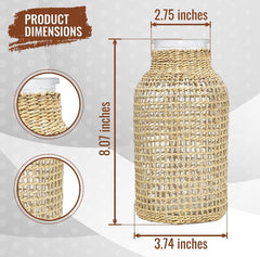 Glass Vase with Woven Straw Decor | Glass Flower vase with Rattan