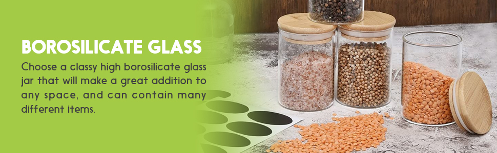 Prezervers 12 Borosilicate Glass Jar | Air Tight Food Safe Storage | Bamboo Lid with 7 fl oz Glass Jar | Includes Pen and Decorative Labels 