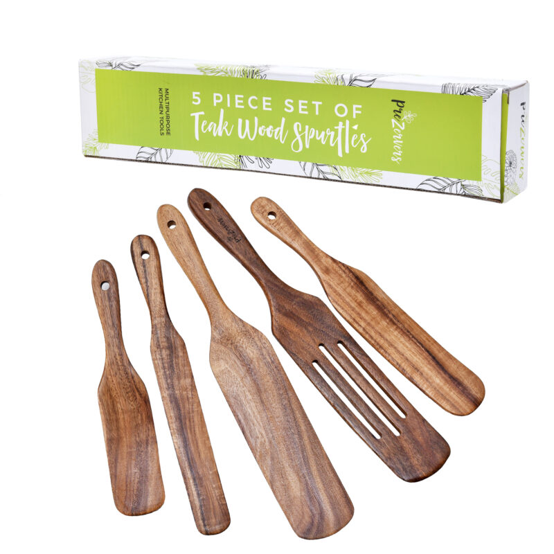 5 Piece Set of Teak Wood Spurtles | Spoons Set for Cooking